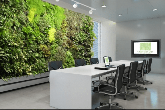 office with grass mural