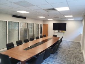 board meeting room and black chairs