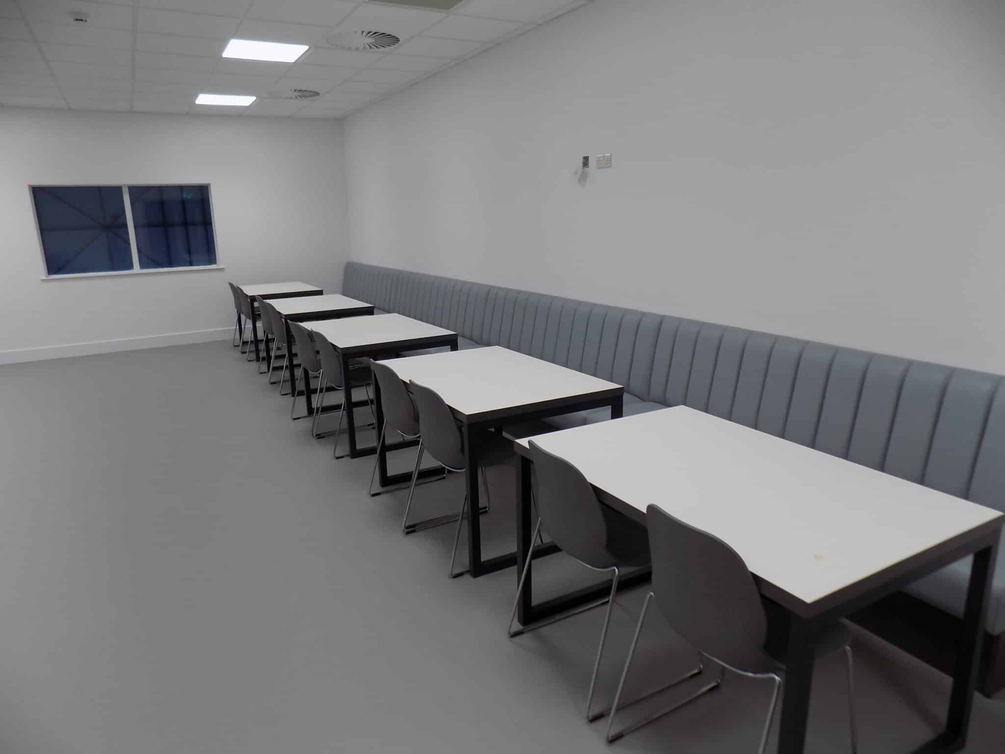 Staff canteen with fixed bench seating